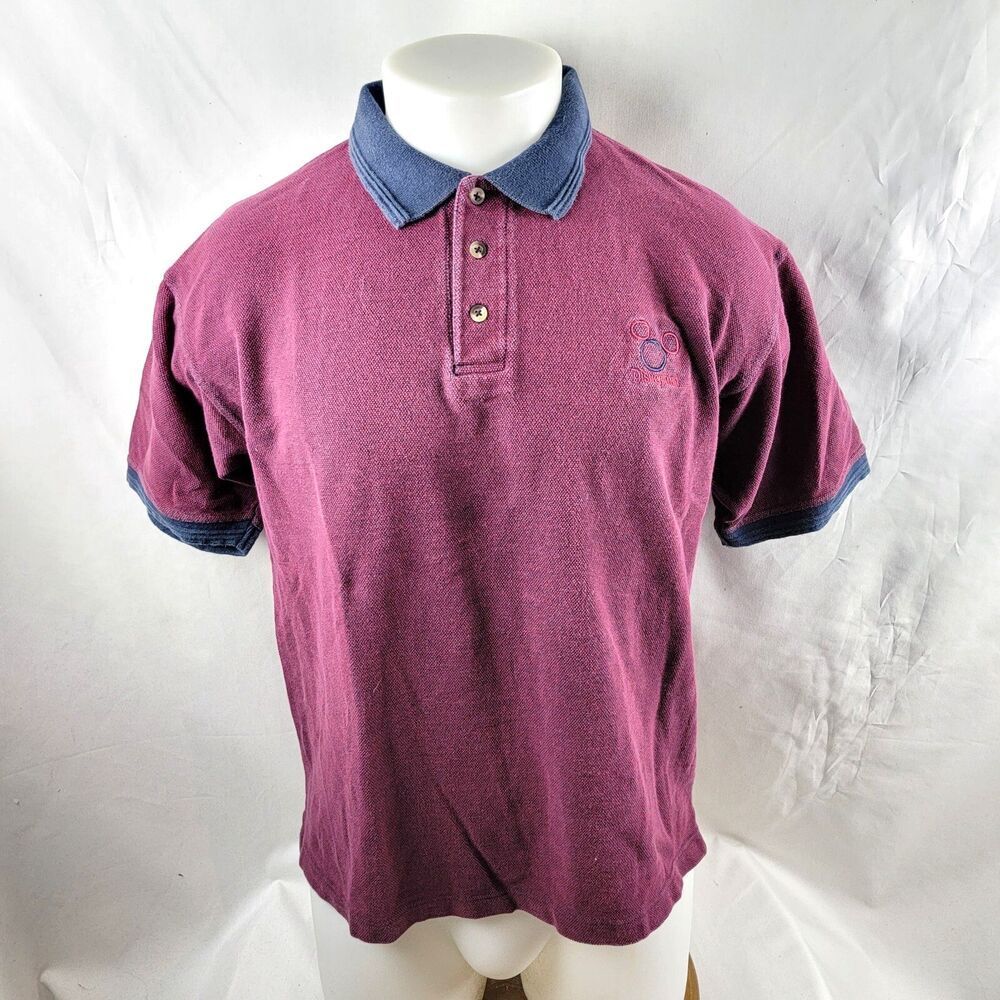 Disneyland Shirt Mens Medium Red Maroon Cotton Embroidered Mickey Resort Head